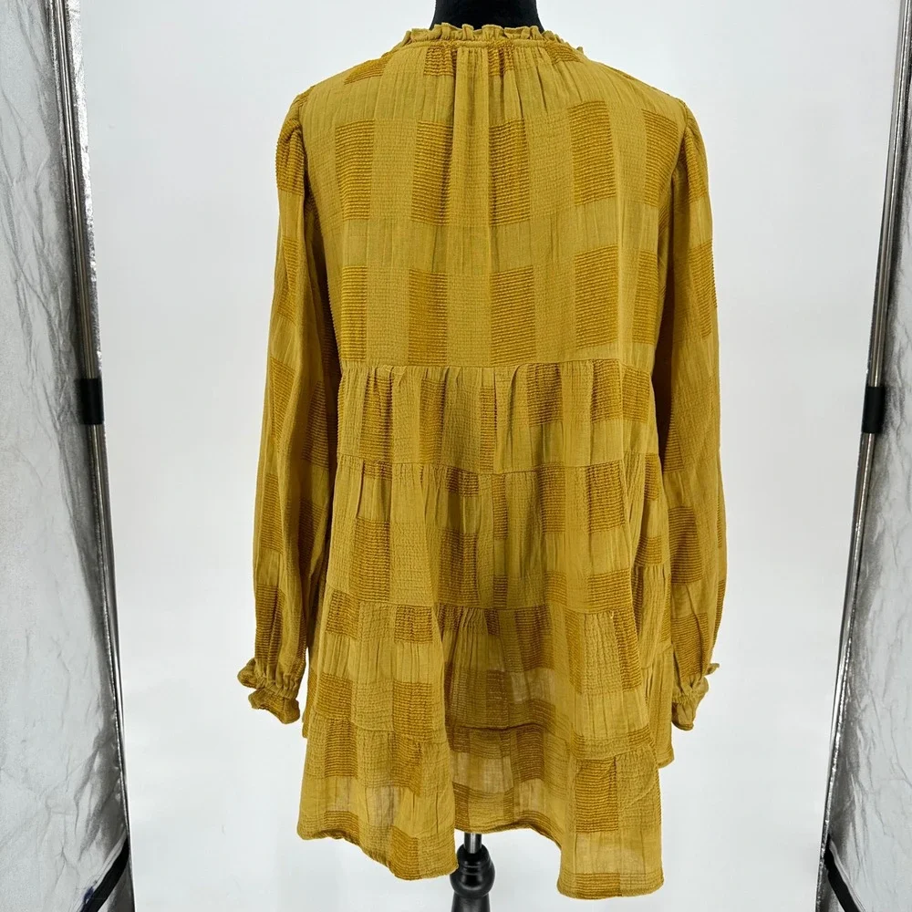 Umgee Mustard Yellow Checker Tunic Top - Picture 8 of 9